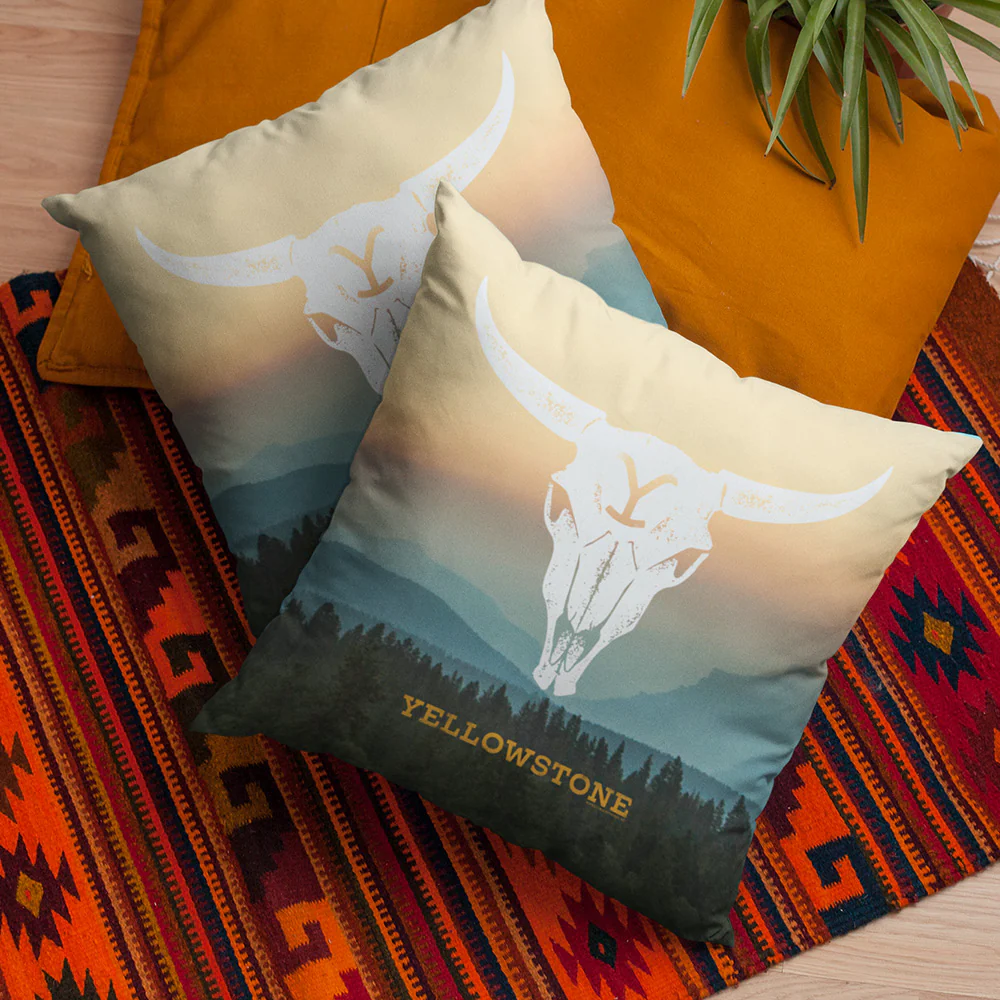 Yellowstone Cow Skull Throw Pillow - Image 3