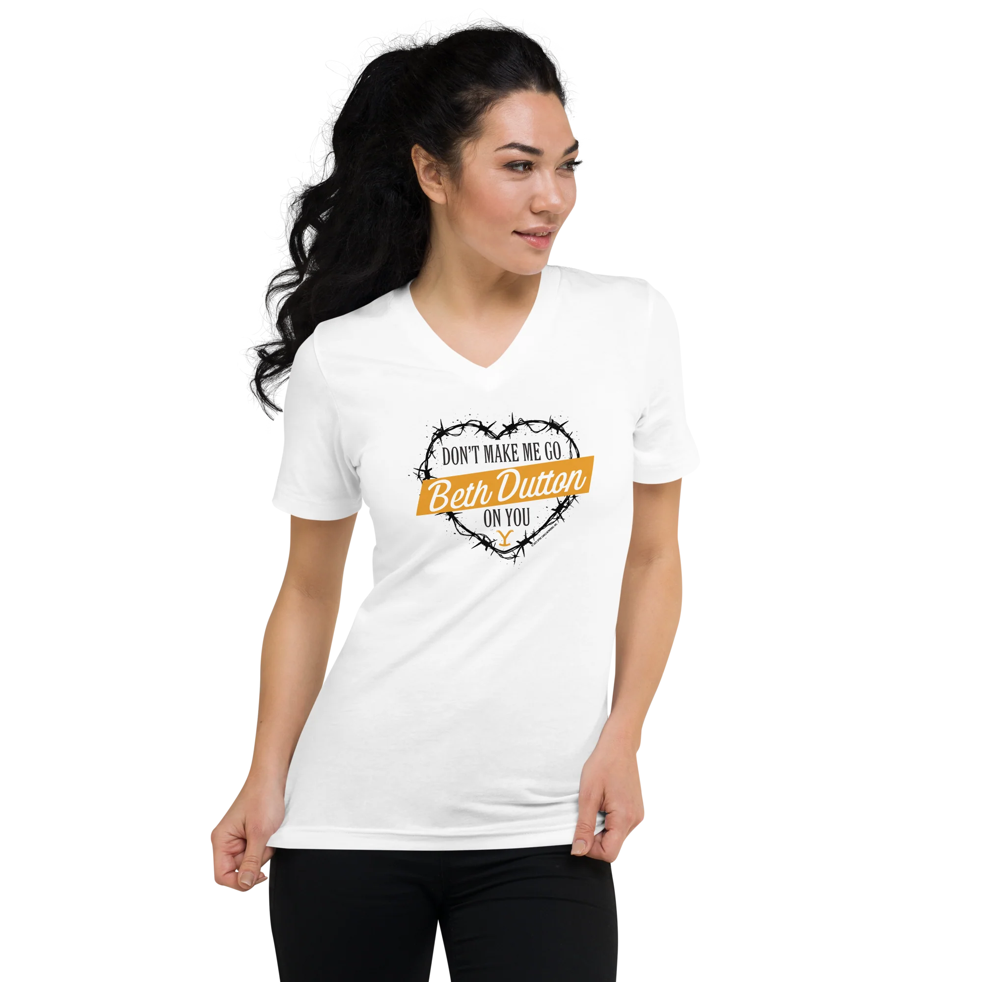 Yellowstone Don't Make Me Go Beth Dutton On You Heart V-Neck Short Sleeve T-Shirt - Image 5