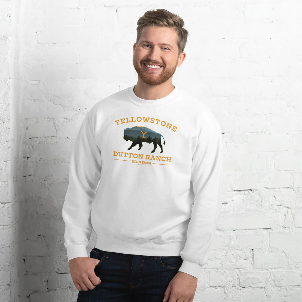 Yellowstone Dutton Ranch Bison Fleece Crewneck Sweatshirt - Image 3