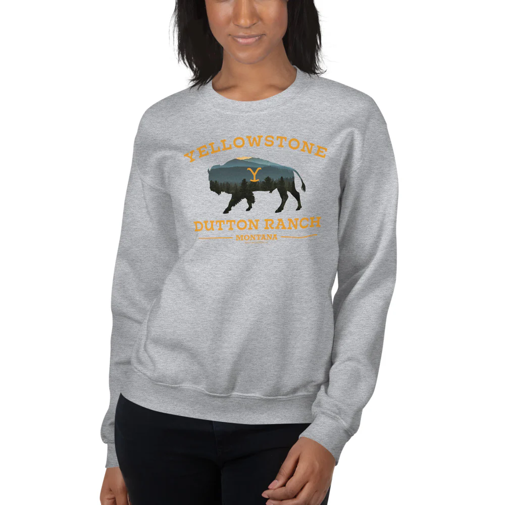 Yellowstone Dutton Ranch Bison Fleece Crewneck Sweatshirt - Image 5
