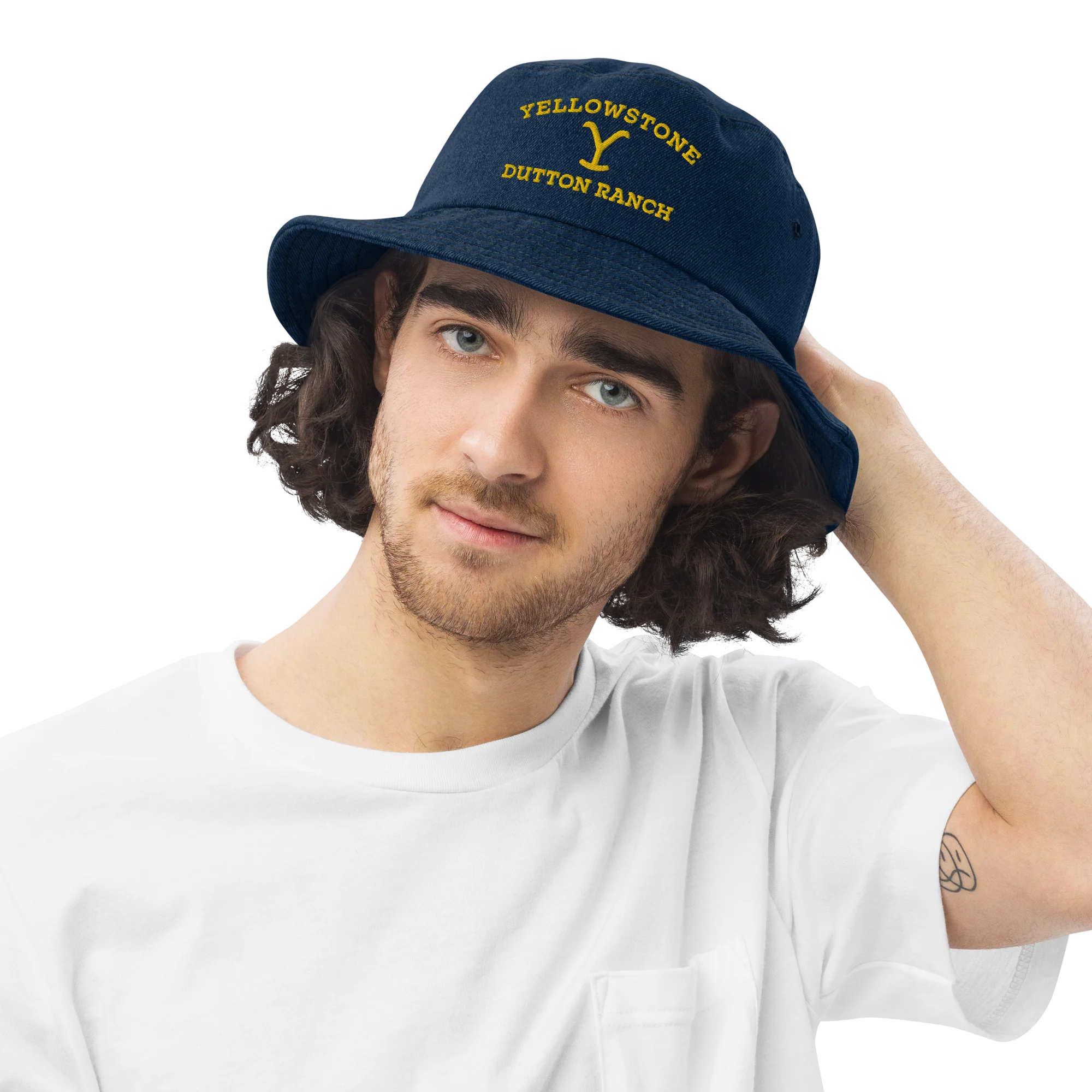 Yellowstone Dutton Ranch Logo Denim Bucket Hat - Image 4