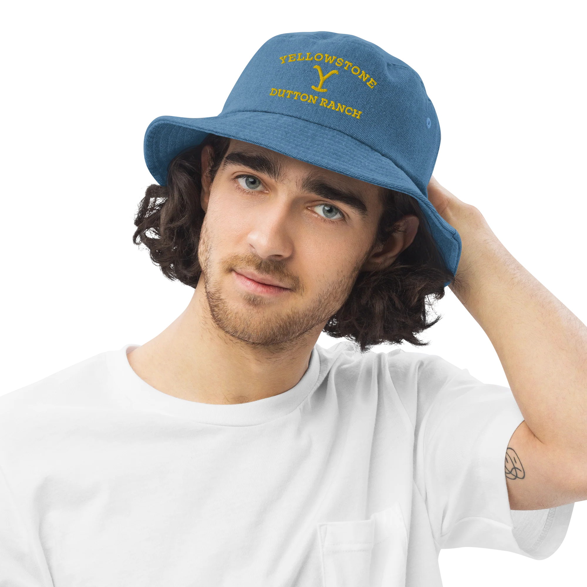 Yellowstone Dutton Ranch Logo Denim Bucket Hat - Image 6