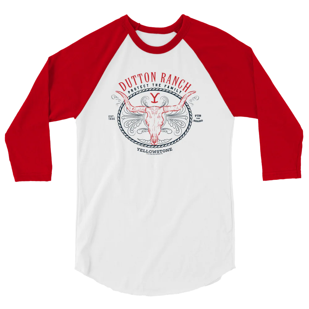 Yellowstone Dutton Ranch Protect the Family Unisex 3/4 Sleeve Raglan Shirt - Image 3