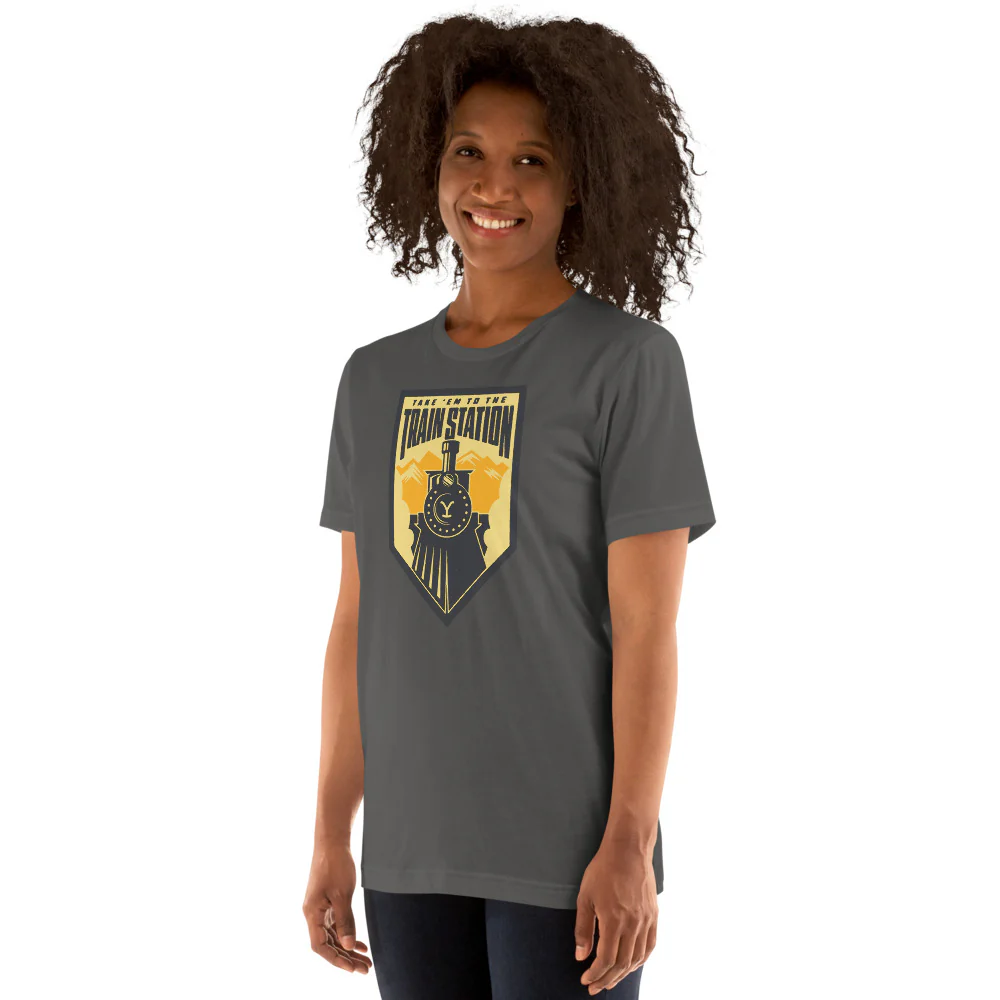 Yellowstone Take 'Em To The Train Station Badge Adult T-Shirt - Image 3