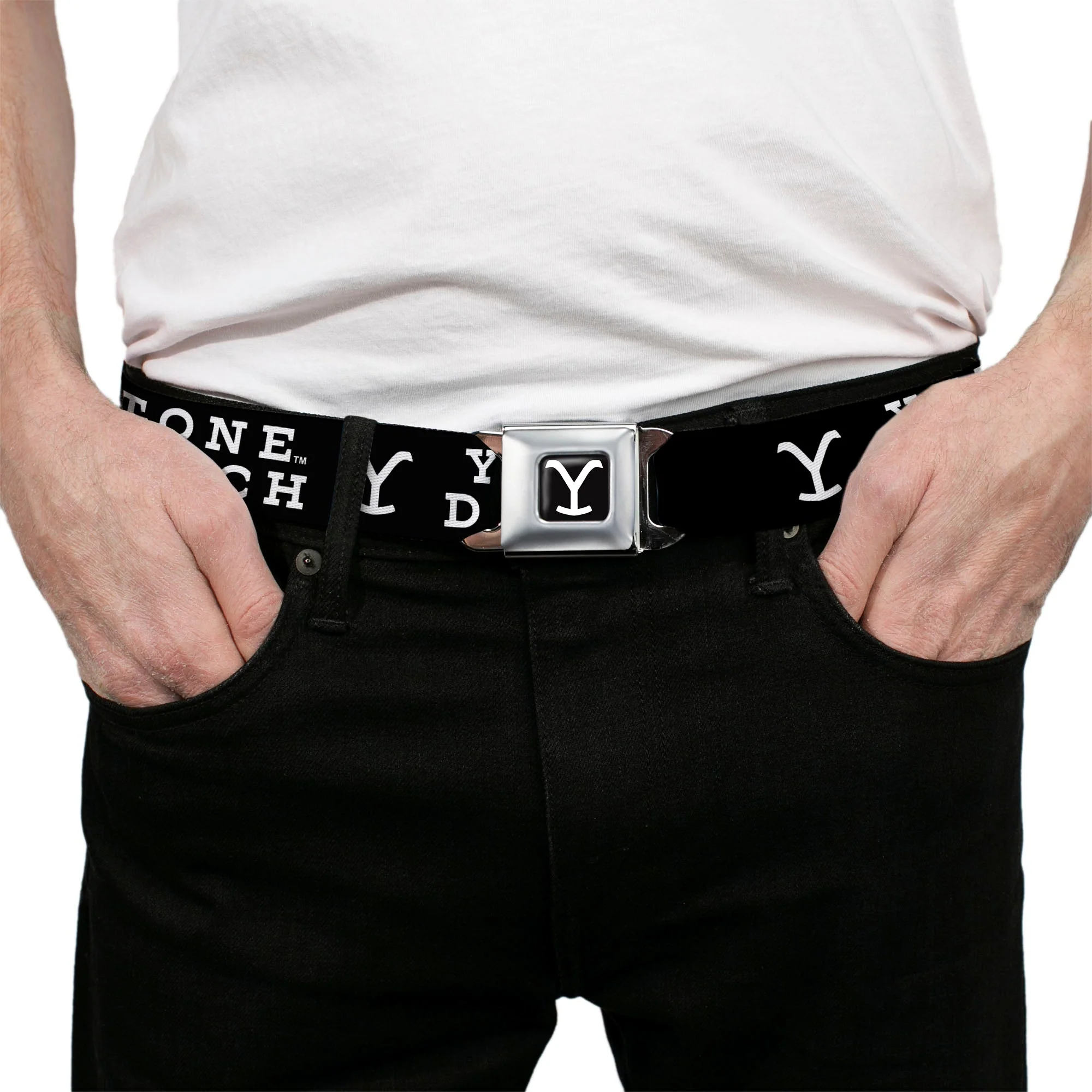 Yellowstone Dutton Ranch Y Logo Seatbelt Buckle Belt - Image 3