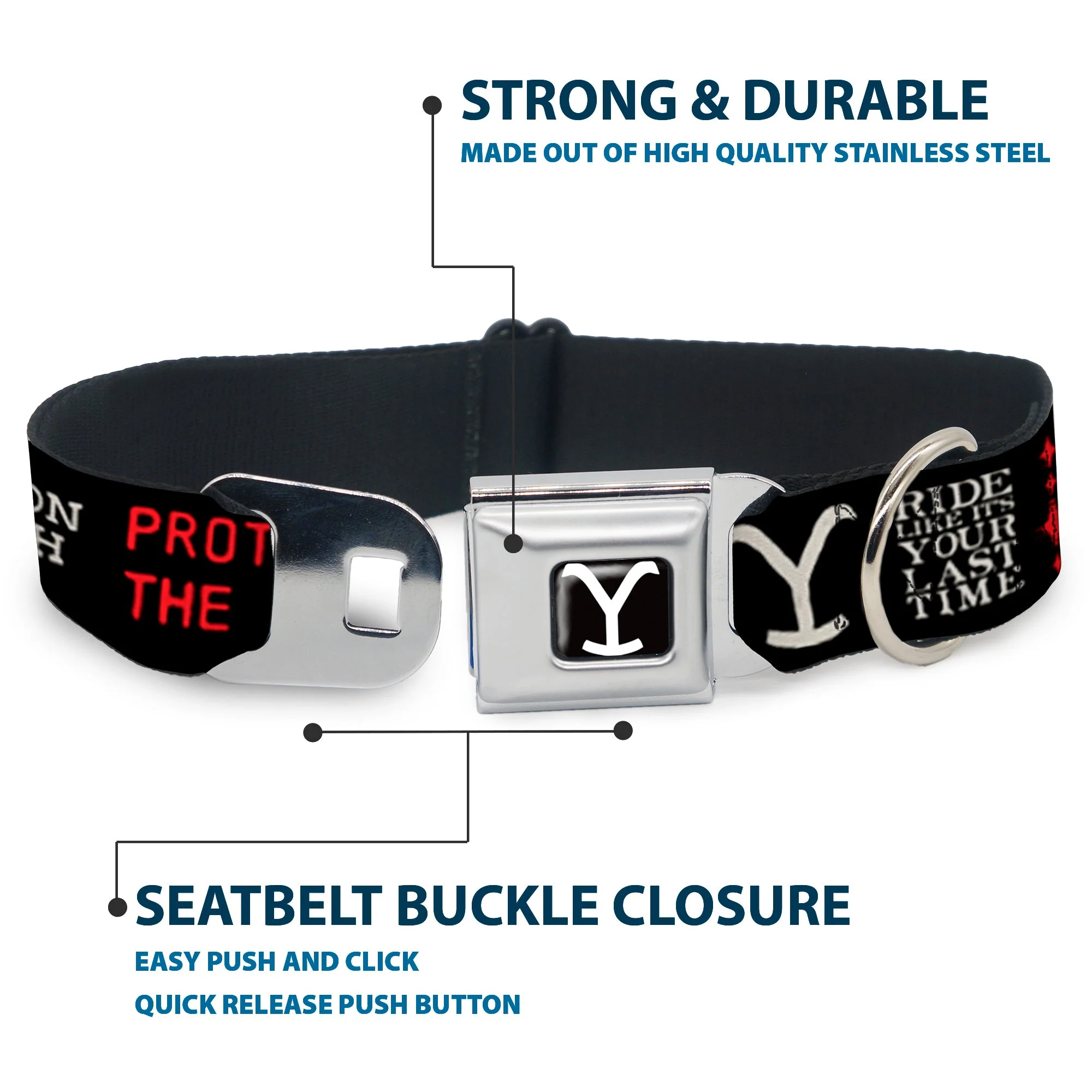 Yellowstone Y Logo Dutton Ranch Seatbelt Buckle Pet Collar - Image 4