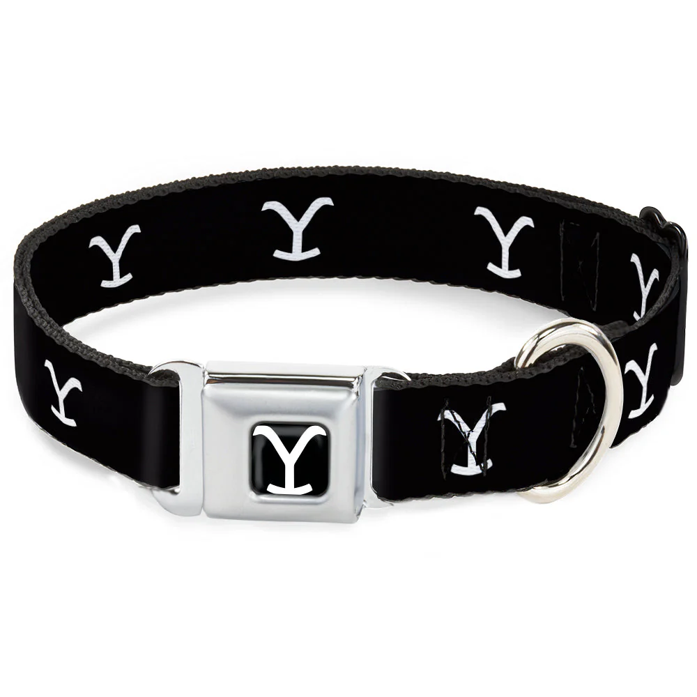 Yellowstone Y Logo Black/White Seatbelt Buckle Pet Collar